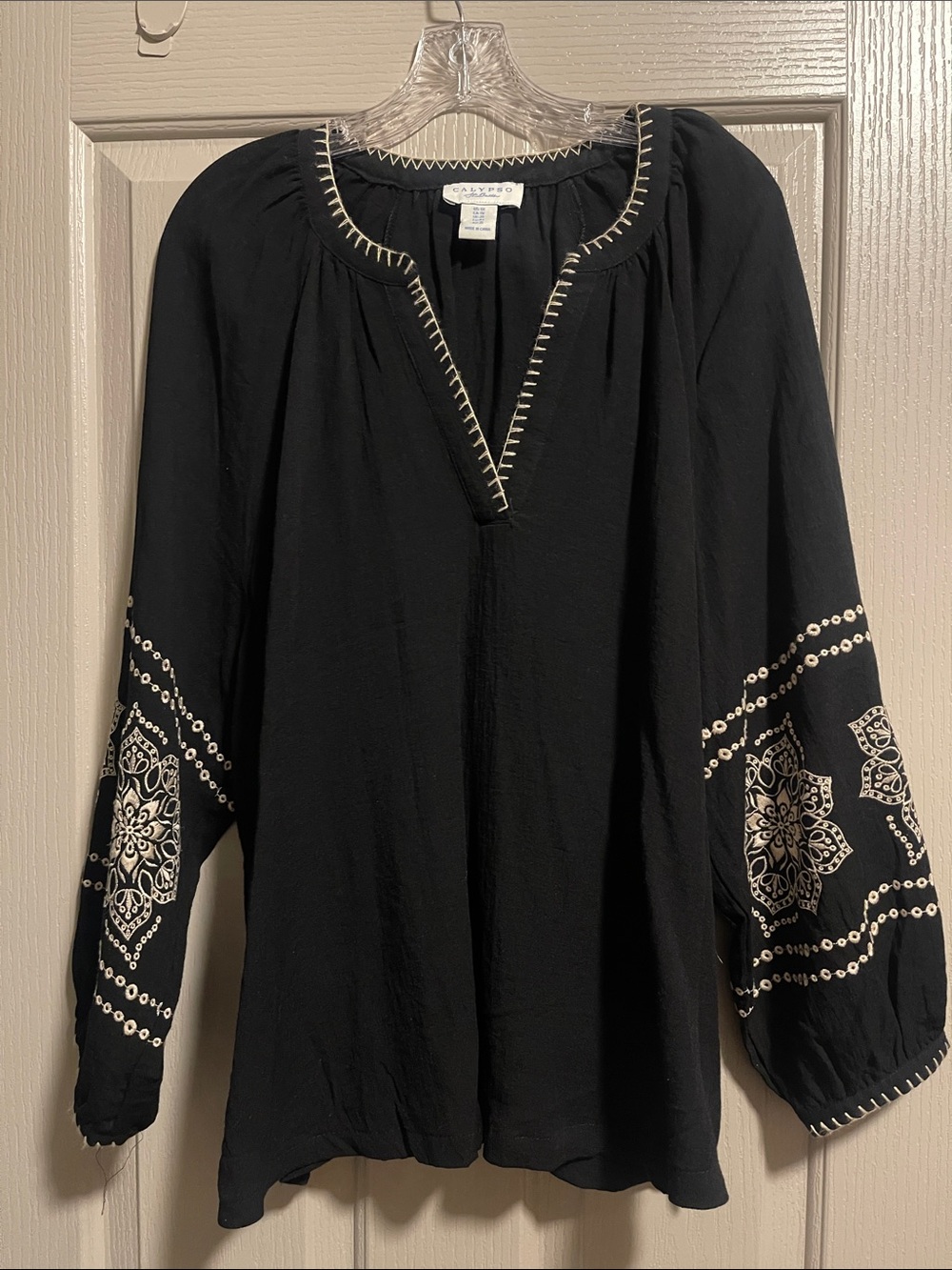 Calypso St. Barth Black Embroidered Peasant Blouse - Casual Boho Top